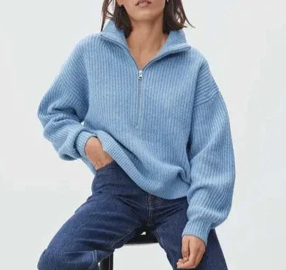 Gemütlicher Grobstrick-Pullover mit Reißverschlusskragen für lässige Wärme