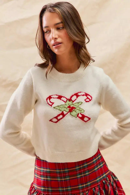 Gemütlicher Weihnachts-Candy-Cone-Bauchfreier Pullover