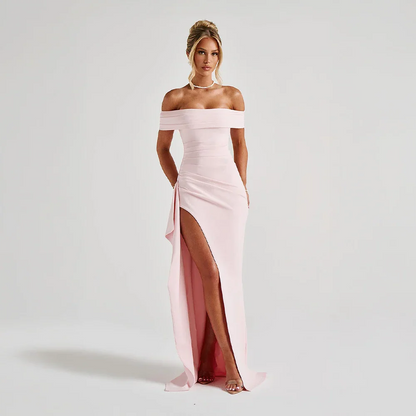 Maxikleid mit schulterfreiem Schnitt und Schlitz