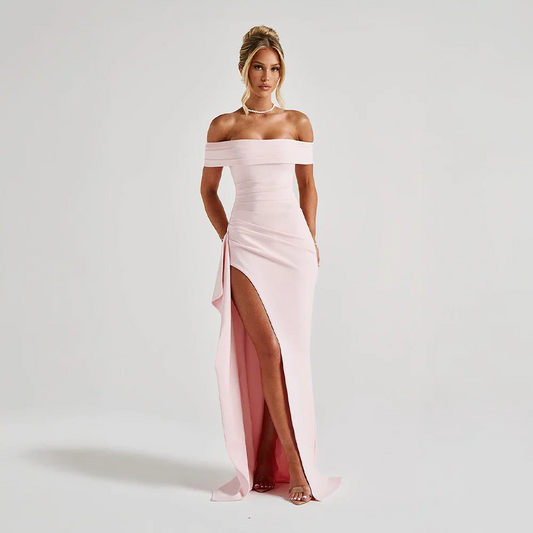 Maxikleid mit schulterfreiem Schnitt und Schlitz