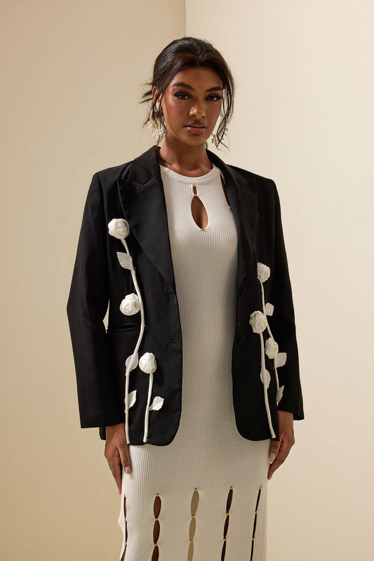 Blazerjacke mit Blumenmuster und langen Ärmeln