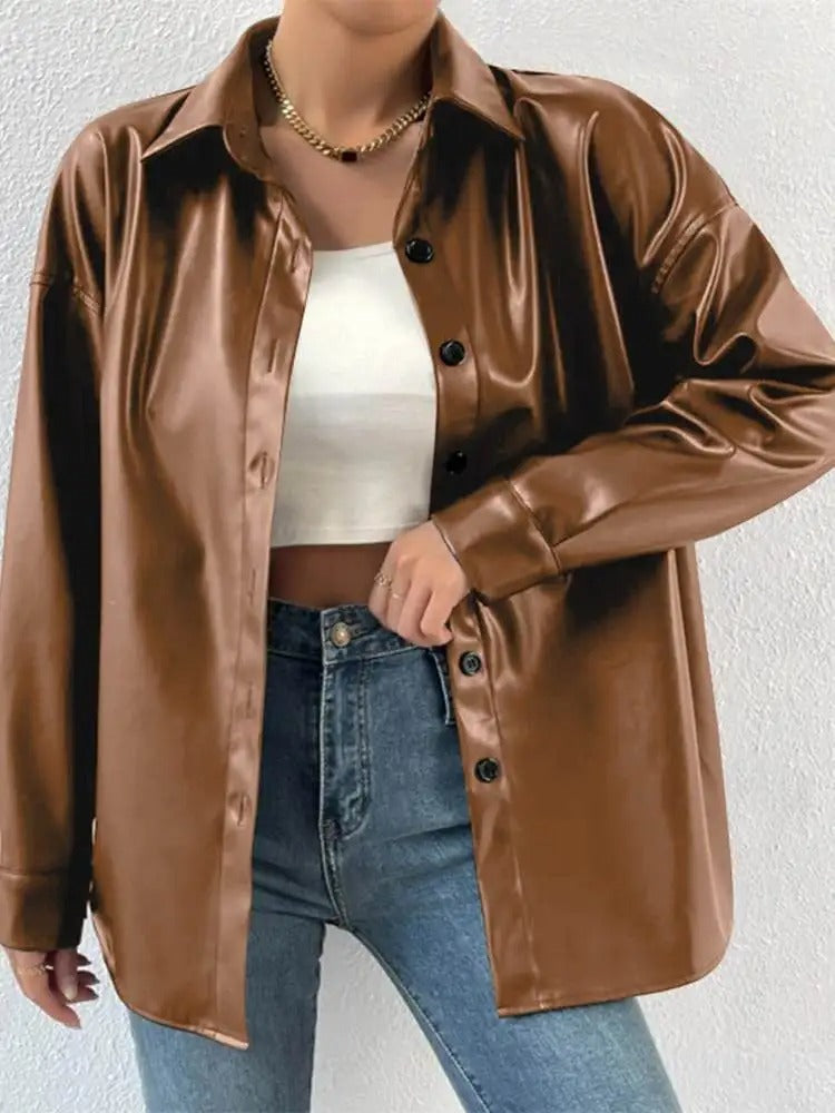 Vintage Leder-Bomberjacke mit Reverskragen und Knopfverschluss