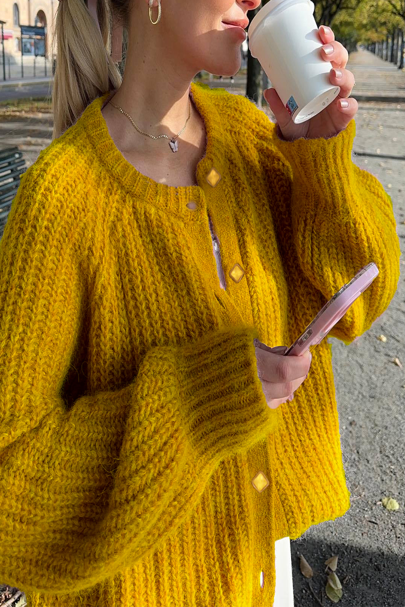 Legerer Knopf-Strickpullover mit O-Ausschnitt Outerwear