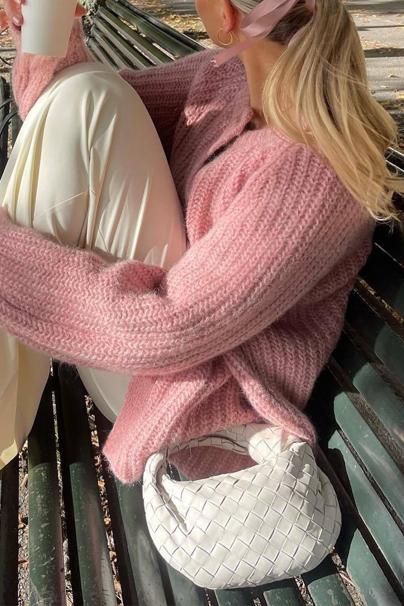 Legerer Knopf-Strickpullover mit O-Ausschnitt Outerwear