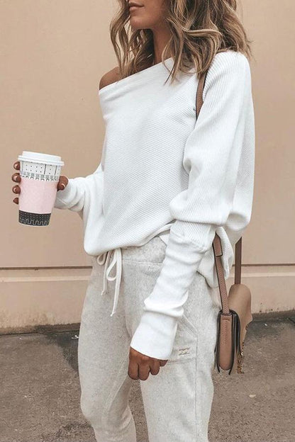 Geripptes Off-Shoulder Shift-Top