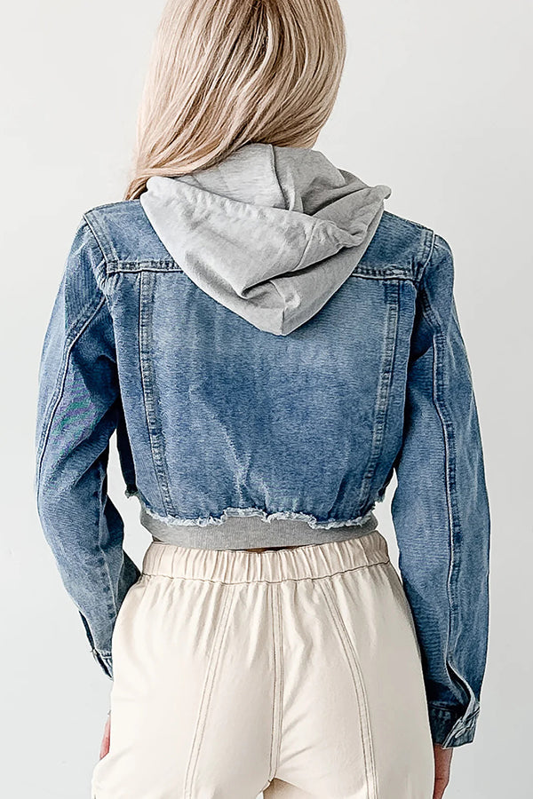 Legere Patchwork-Denim-Kapuzenjacke