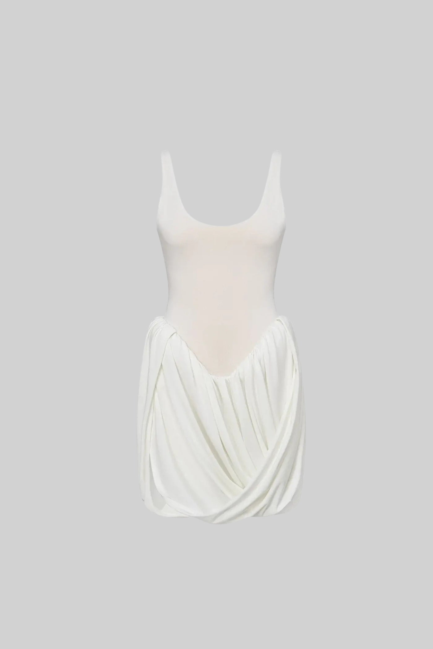 Weißes Drapiertes Minikleid mit Skulpturalem Rock und Seitenschlitz
