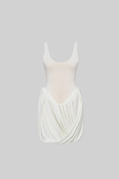 Weißes Drapiertes Minikleid mit Skulpturalem Rock und Seitenschlitz