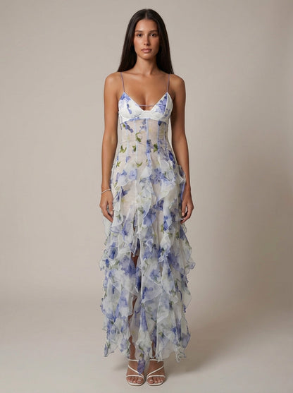Santorini Maxikleid mit Blumenmuster