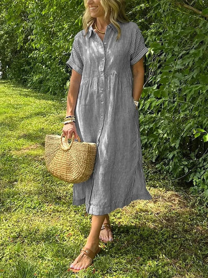 Gestreiftes Hemdblusenkleid mit Revers und Knöpfen für Damen