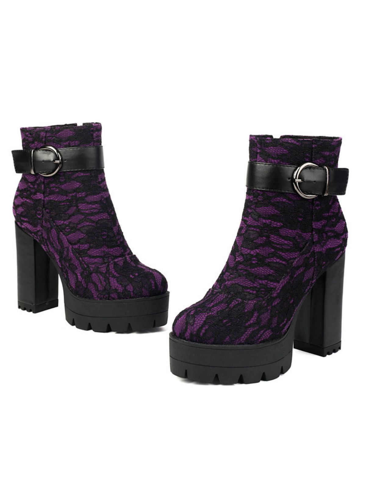 Vintage Spitzen-Plattform-Stiefeletten mit klobigen Absätzen