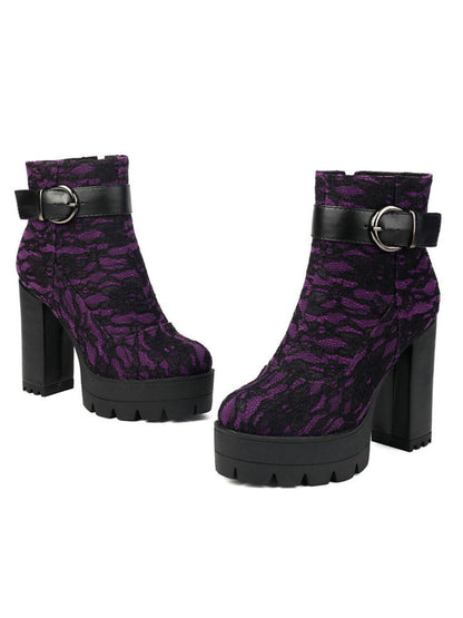 Vintage Spitzen-Plattform-Stiefeletten mit klobigen Absätzen