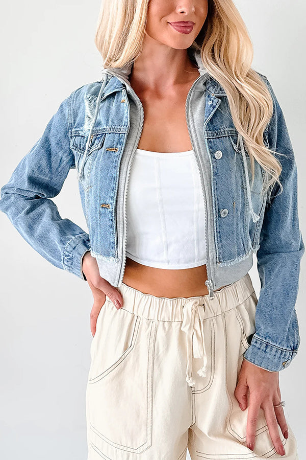 Legere Patchwork-Denim-Kapuzenjacke