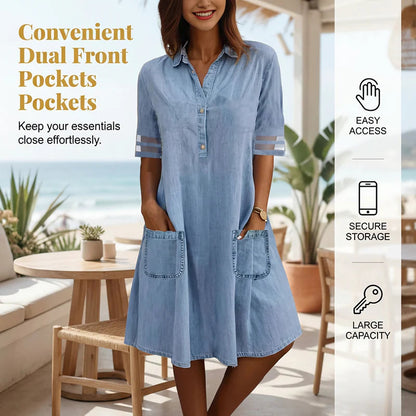 Legeres Kurzarmkleid mit Netzdetail