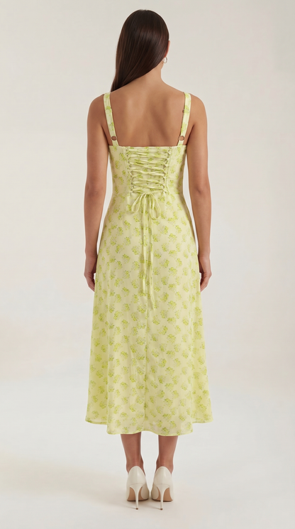 Damen Midikleid mit Blumenmuster Hochzeitsgastkleid