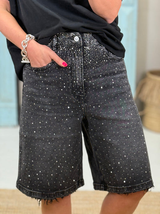 Verzierte Denim Bermuda-Shorts