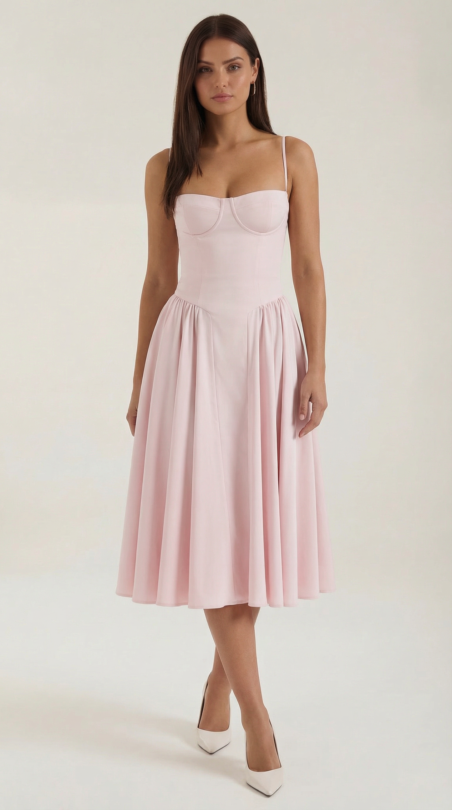 Damen Midikleid mit Blumenmuster und Korsett sowie herzförmigem Ausschnitt