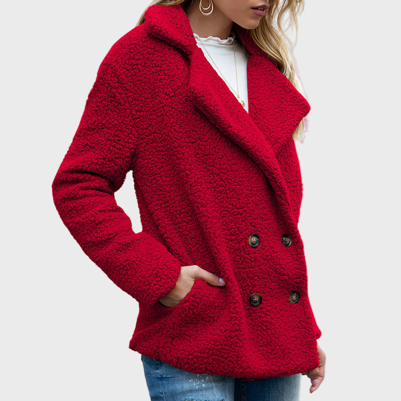 Gemütlicher Teddy-Mantel mit Kragen für schlichten Winterstil