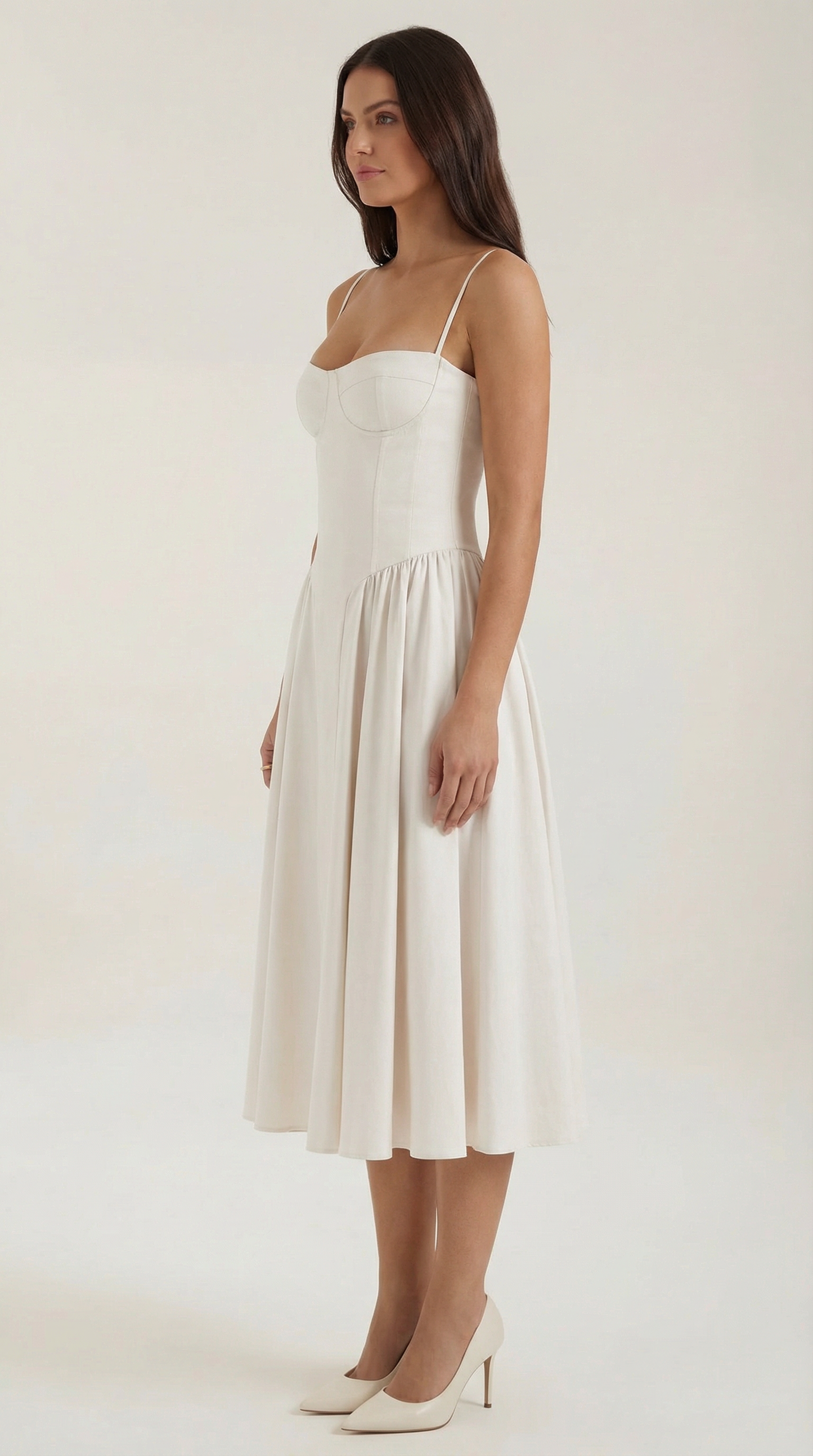 Damen Midikleid mit Blumenmuster und Korsett sowie herzförmigem Ausschnitt