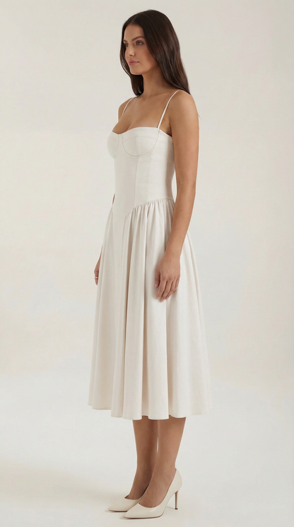 Damen Midikleid mit Blumenmuster und Korsett sowie herzförmigem Ausschnitt