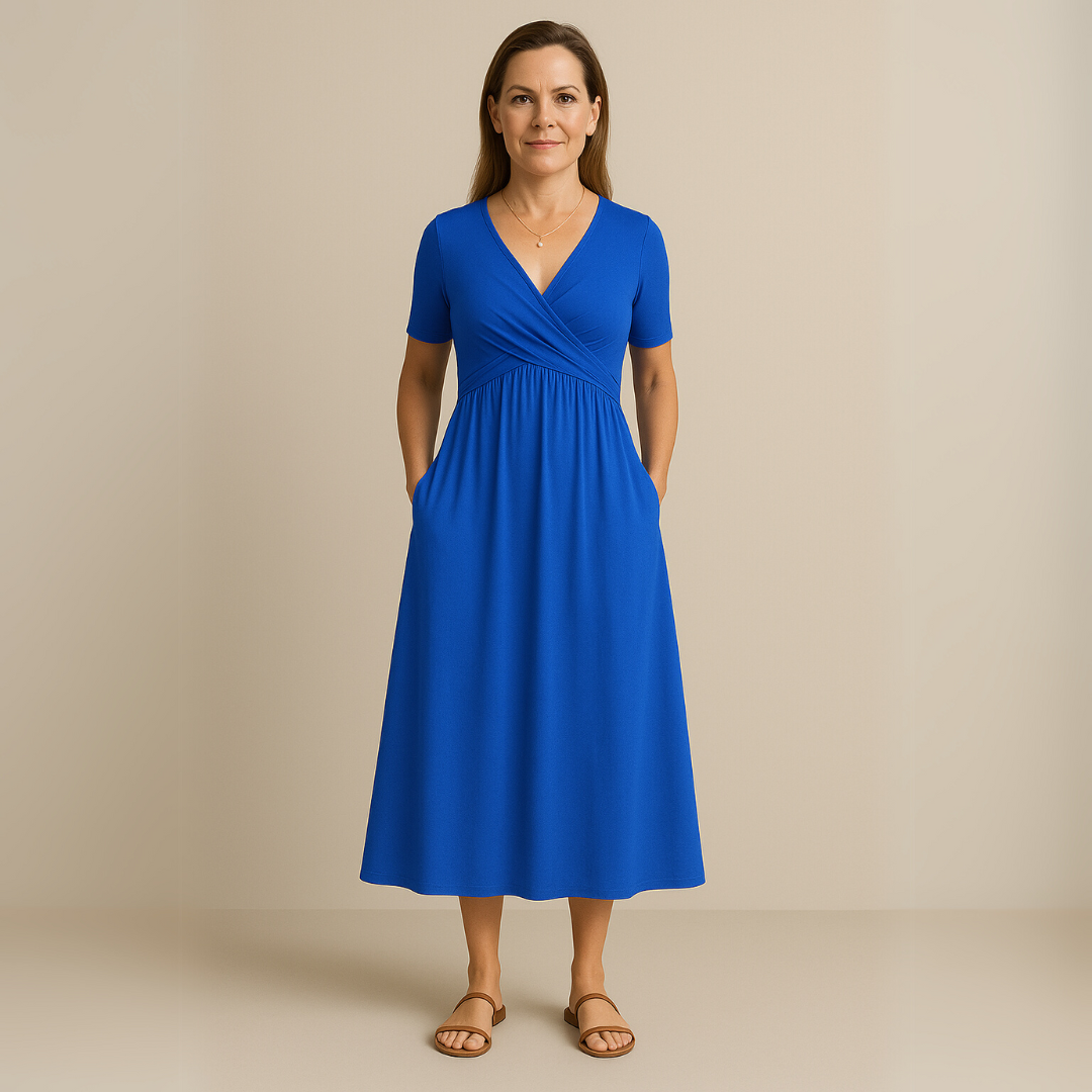 Irene® | Midikleid mit V-Ausschnitt und fließender Silhouette