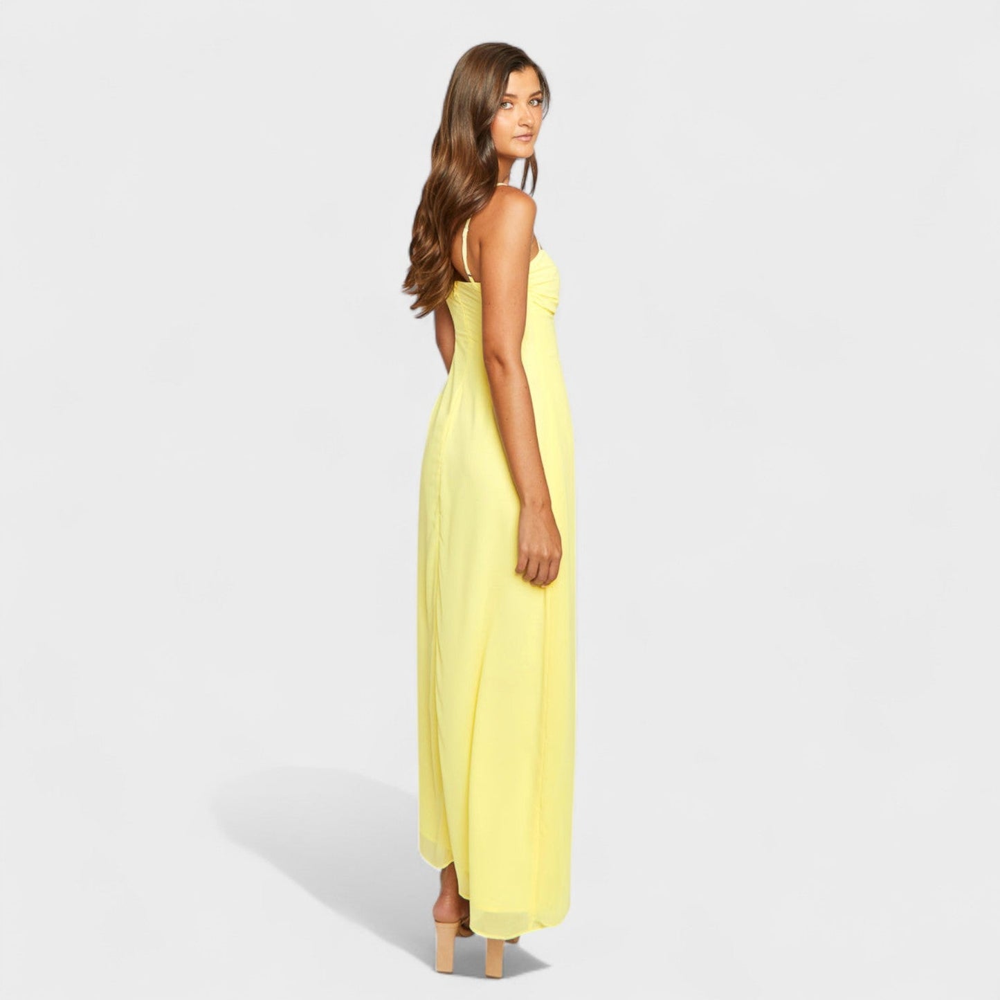 Damen Gelbes Ärmelloses Maxikleid