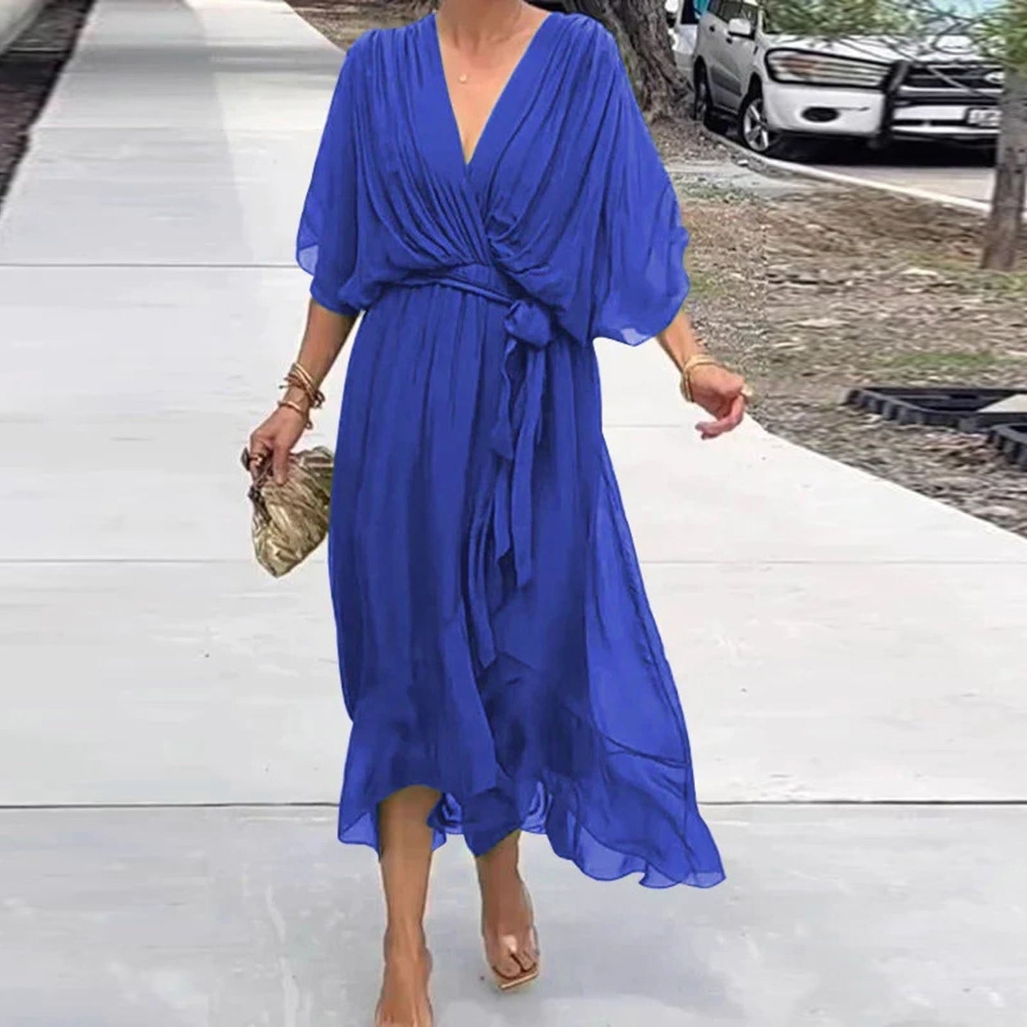 Elegantes V-Ausschnitt Sommerkleid für Damen