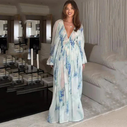 Maxikleid mit Blumenmuster und Kordelzug in der Taille