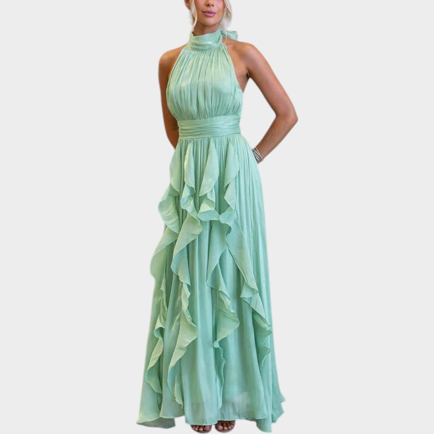 Elegantes Maxikleid mit Rüschen und Neckholder-Ausschnitt