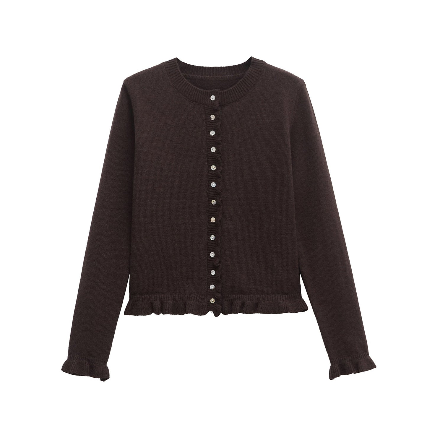 Damen-Cardigan mit Rüschensaum und Knopfleiste, schickes Lagenoberteil