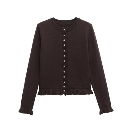 Damen-Cardigan mit Rüschensaum und Knopfleiste, schickes Lagenoberteil
