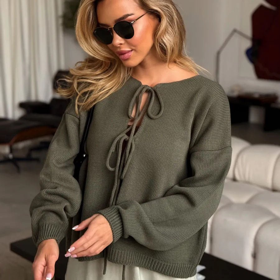 Schicker Kurzer Cardigan-Pullover mit Schnürung