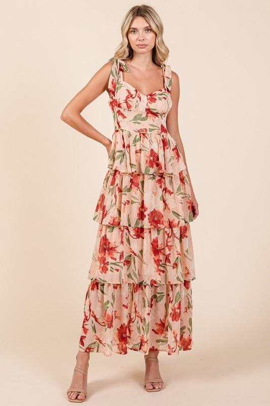 Oli® | Mehrlagiges Blumen-Maxikleid mit Herzausschnitt