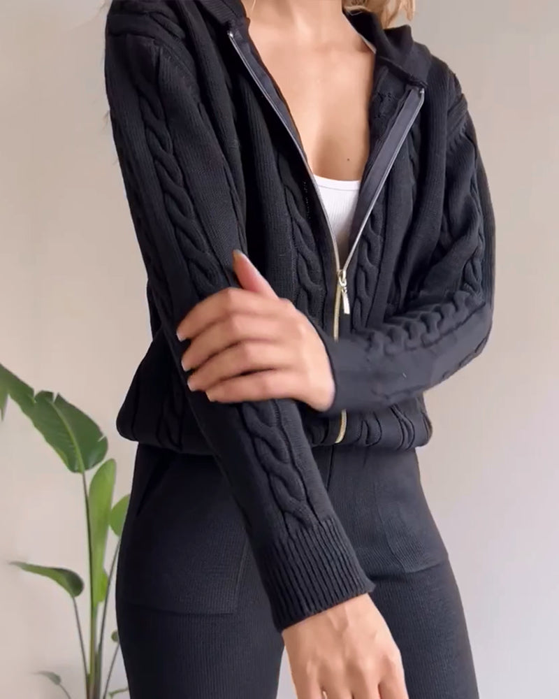 Legeres Jacquard-Strickjacken-Set mit Twist-Muster