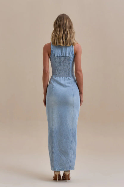 Damen Maxi Jeanskleid