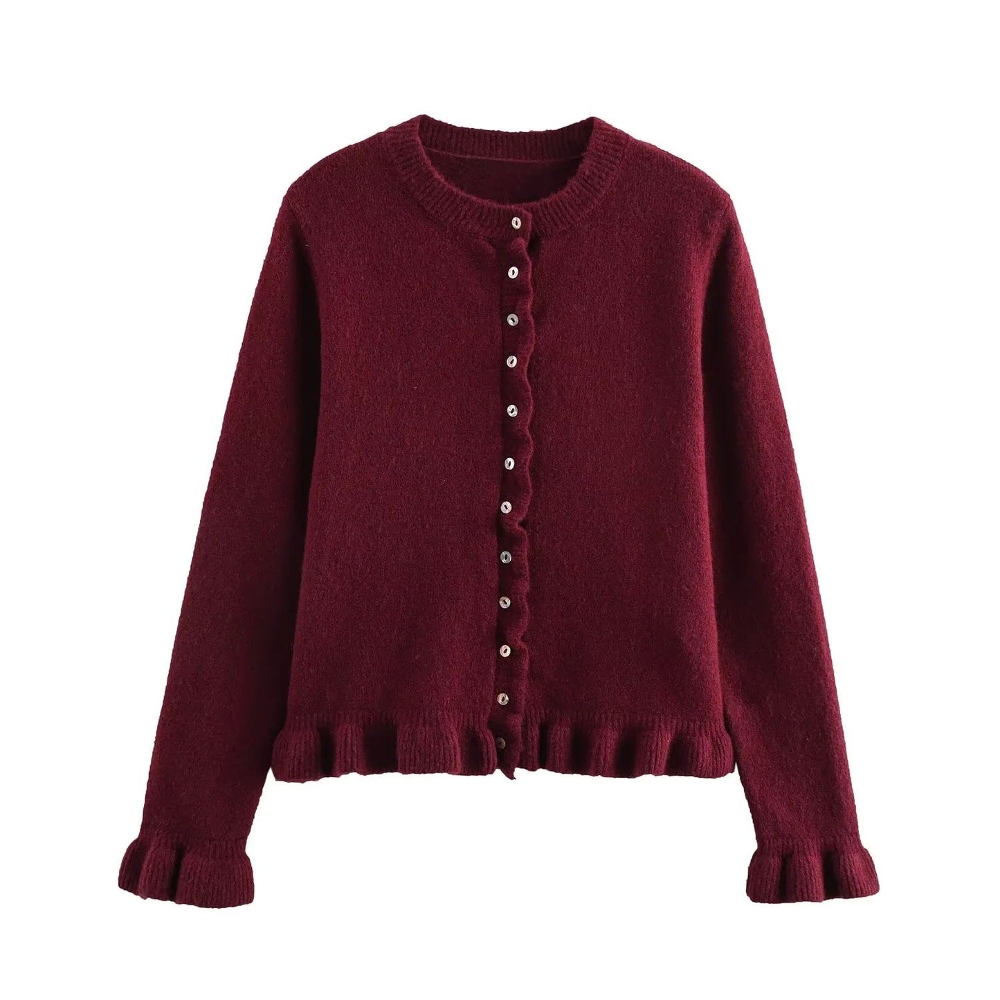 Damen-Cardigan mit Rüschensaum und Knopfleiste, schickes Lagenoberteil