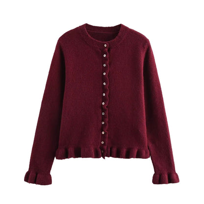 Damen-Cardigan mit Rüschensaum und Knopfleiste, schickes Lagenoberteil