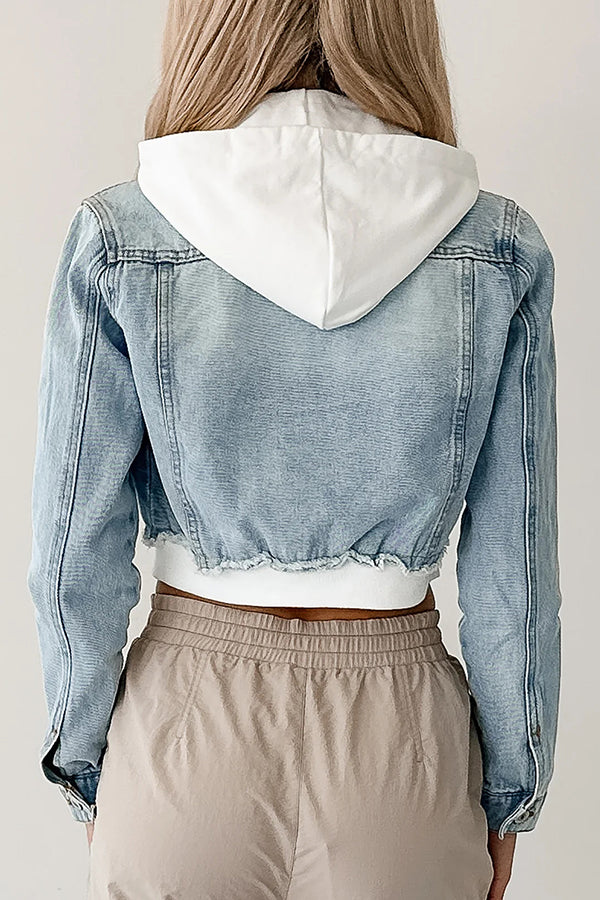 Legere Patchwork-Denim-Kapuzenjacke