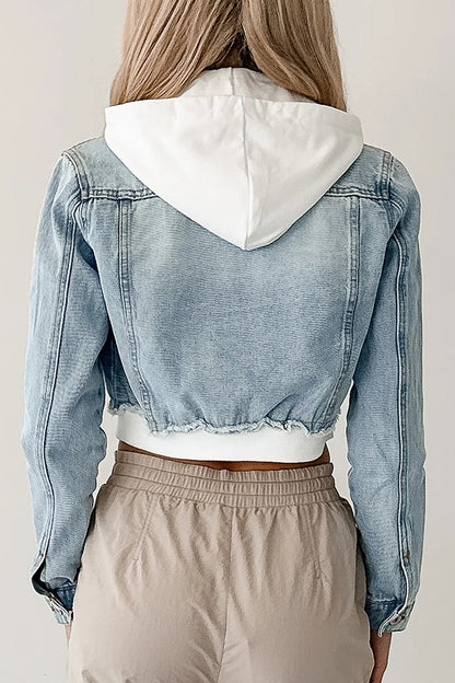 Legere Patchwork-Denim-Kapuzenjacke