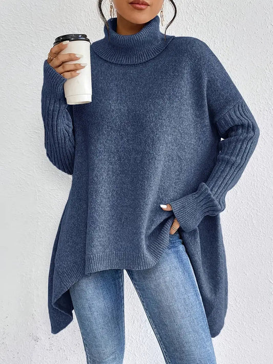 Gemütlicher langer Rollkragenpullover für täglichen Komfort