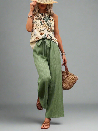Damen bedrucktes Tanktop und Hose mit weitem Bein Set