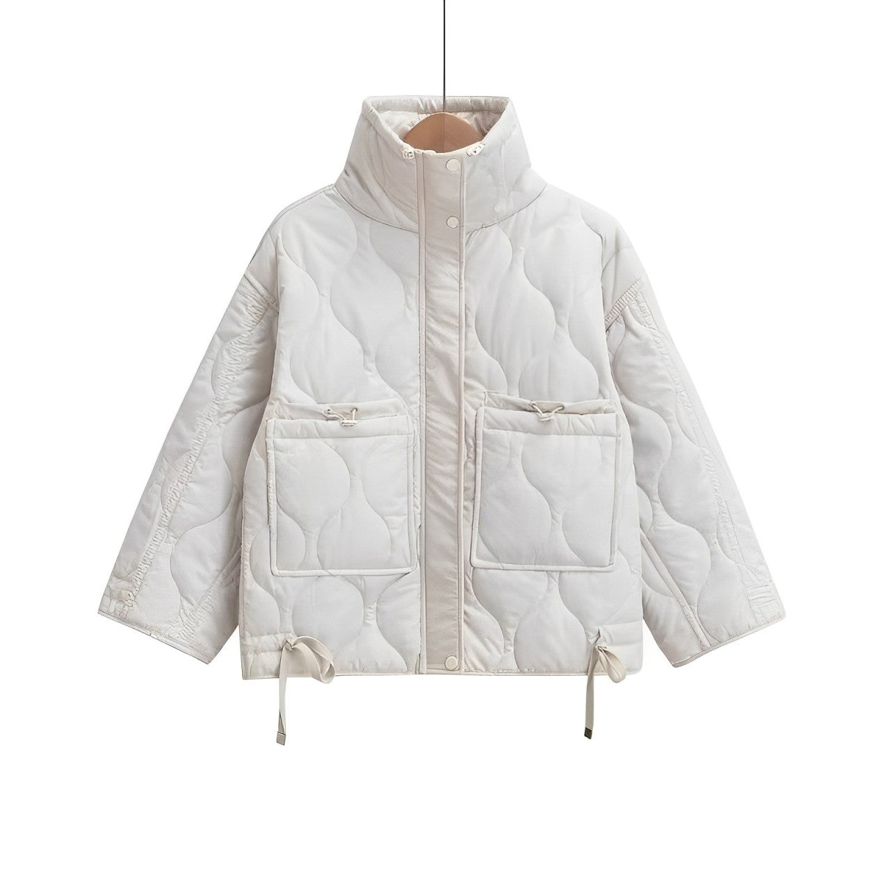 Damen-Baumwolljacke in Hüftlänge mit Stehkragen und Kordelzug