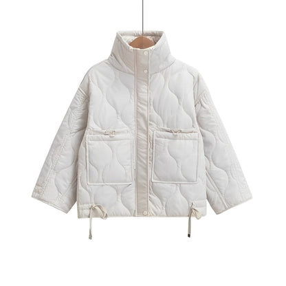 Damen-Baumwolljacke in Hüftlänge mit Stehkragen und Kordelzug