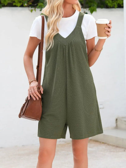 Damen V-Ausschnitt Jumpsuit mit breiten Trägern, lässig