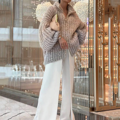 Gestrickter Strickjacke mit Glitzer-Pailletten
