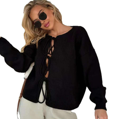 Schicker Kurzer Cardigan-Pullover mit Schnürung