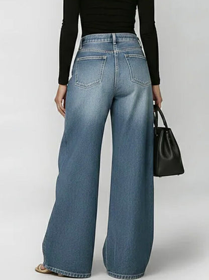 Damen High-Waist Lässige Weitbein Jeans