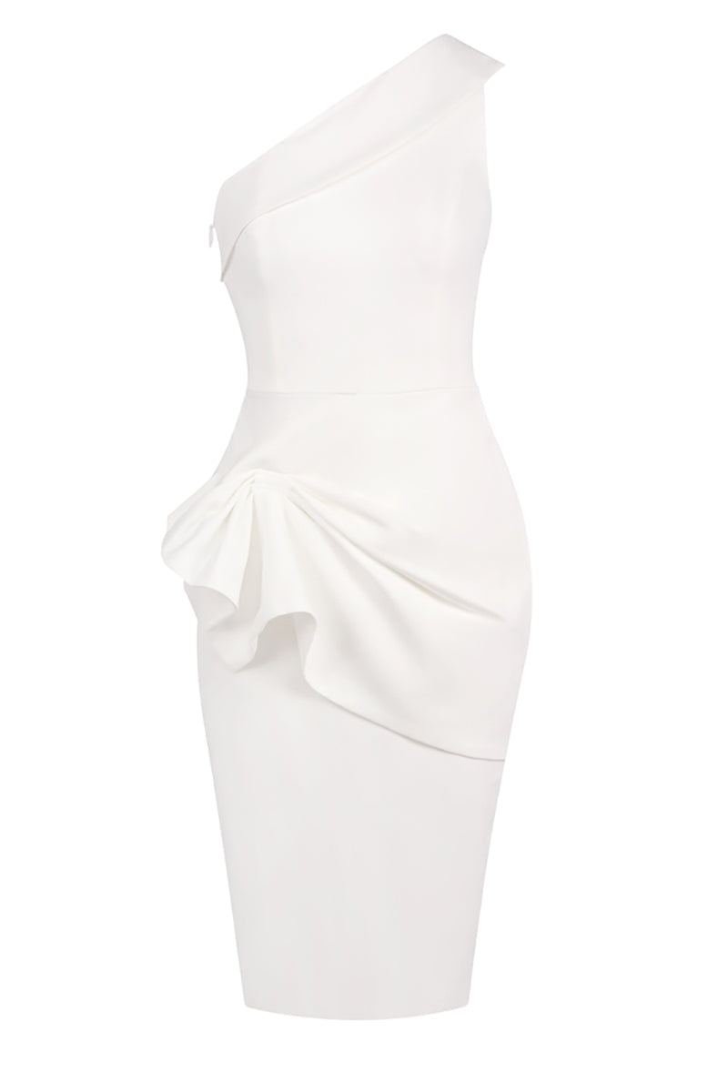 Weißes Midi-Kleid mit Schulterfreiem Rüschen-Design für Damen