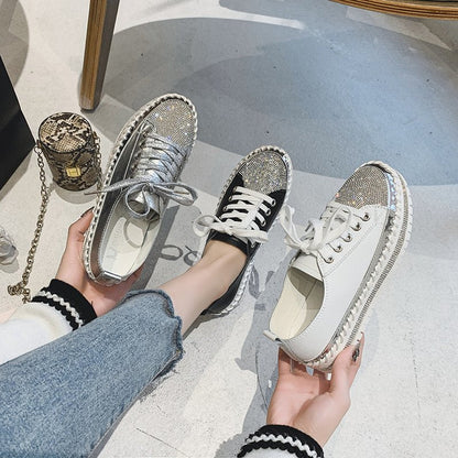 Zeitlose Diamant Silber Leder Sneakers