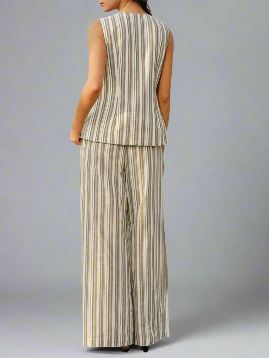Gestreiftes ärmelloses Top mit V-Ausschnitt und Hose Zweiteiliges Set